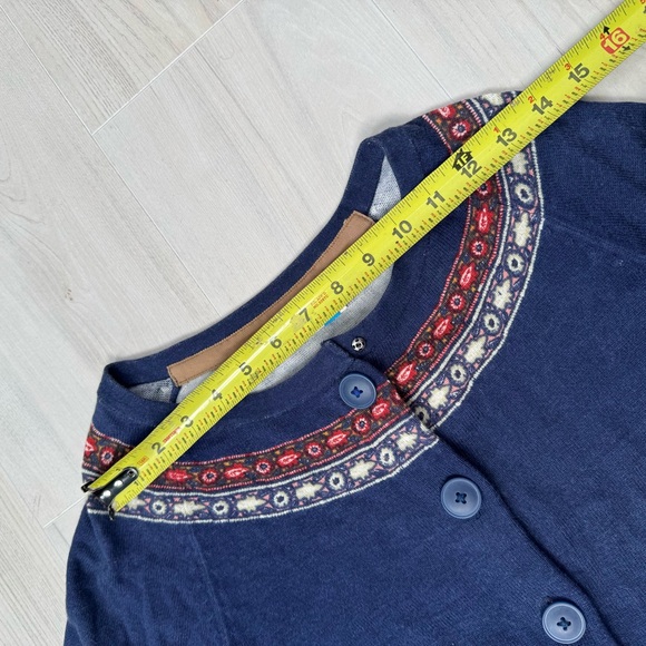 Anthropologie Sparrow Navy Knit Cardigan with Red and Cream Folk Trim Size S - Picture 11 of 11